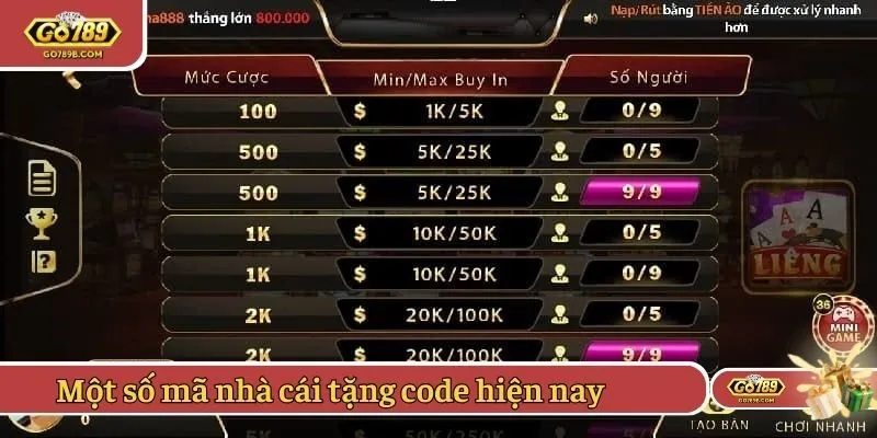Một số mã nhà cái tặng code phổ biến hiện nay 